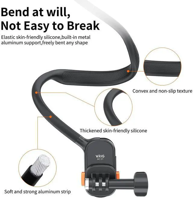 Alt view image 2 of 7 - VRIG Magnetic Neck Mount with Phone Holder, One-Click Quick Release & Claw-Mini Action Camera Adapter Mount for Go Pro Hero 13/12/11/10/9, for DJI Action 5 Pro/4/3, for Insta 360 Ace Pro