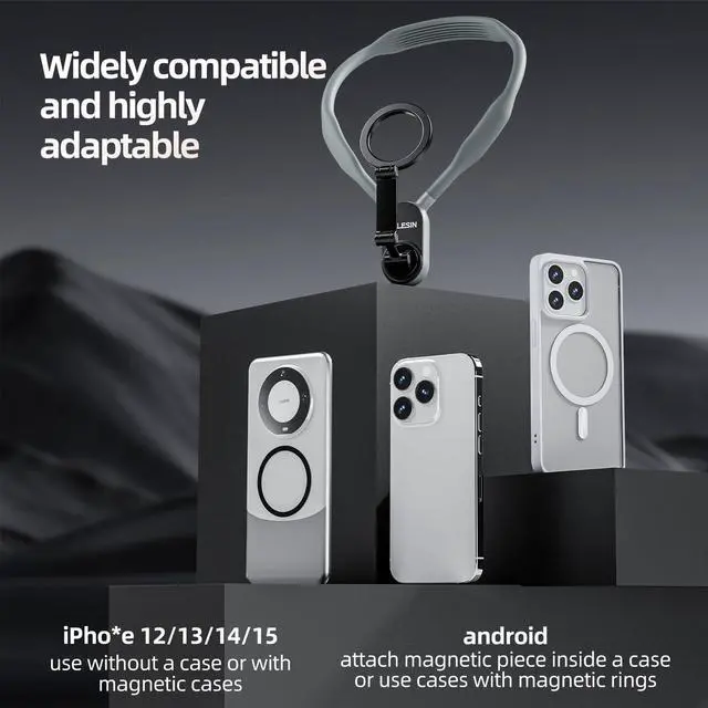Alt view image 2 of 7 - TELESIN Magnetic Neck Mount for Phones, Neck Cell Phone Holder POV/Vlog Selfie Mount Hand Free Phone Neck Holder Chest Stand Strap Video Recording for iPhone 17 16 15 14 13 12 Seires Android Phones