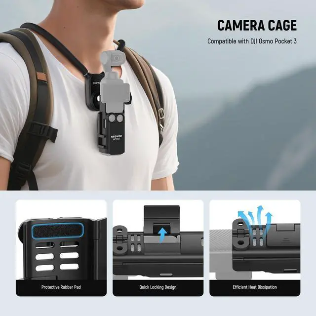 Alt view image 3 of 7 - NEEWER Magnetic Neck Mount with Pocket 3 Cage, Flexible Quick Release Action Camera Neck Holder Compatible with Hero 13 12 11 Max DJI Action 5 Pro Insta360 Osmo Pocket 3 Accessory for POV, GP39