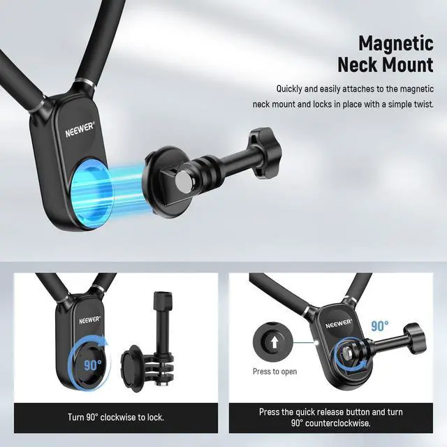 Alt view image 5 of 7 - NEEWER Magnetic Neck Mount with Pocket 3 Cage, Flexible Quick Release Action Camera Neck Holder Compatible with Hero 13 12 11 Max DJI Action 5 Pro Insta360 Osmo Pocket 3 Accessory for POV, GP39