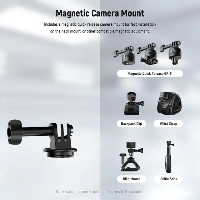 Alt view image 6 of 7 - NEEWER Magnetic Neck Mount with Pocket 3 Cage, Flexible Quick Release Action Camera Neck Holder Compatible with Hero 13 12 11 Max DJI Action 5 Pro Insta360 Osmo Pocket 3 Accessory for POV, GP39