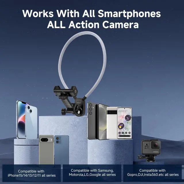 Alt view image 4 of 7 - Neck Phone Holder- POV/Vlog Hands Free!- Neck Mount for Phones with Phone Clip,Compatible with iPhone Samsung Google Pixel and All Phones(No Magnetic Version)