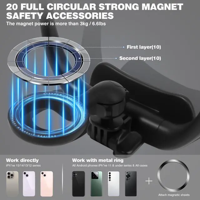 Alt view image 3 of 7 - Magnetic Neck Phone Holder for Recording, Neck Tripod for iPhone, 360°& 180° Rotation POV/Vlog Selfie Hands-Free Video Recording Suitable for iPhone 12-15 Series and All Android Phones
