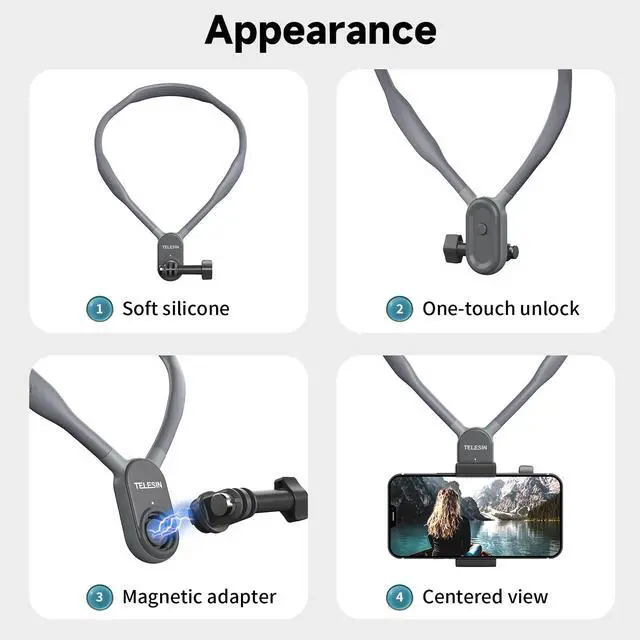 Alt view image 3 of 6 - Magnetic Neck Mount Kit with Phone Clip Vertical Adapter, POV Selfie Necklace Holder Lanyard Strap Accessories for GoPro 13 12 11 10 9 8 Insta360 X5 Go3 Ace Pro DJI Action 3 4 Osmo Pocket