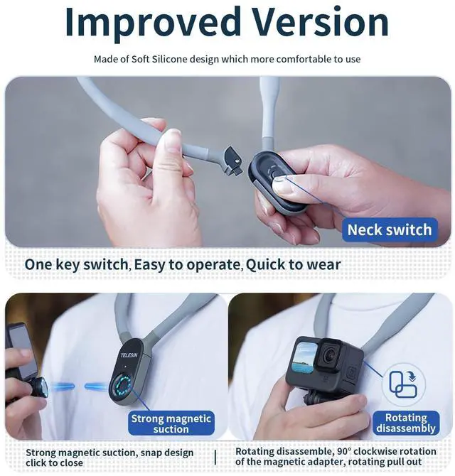 Alt view image 2 of 6 - Magnetic Neck Mount Kit with Phone Clip Vertical Adapter, POV Selfie Necklace Holder Lanyard Strap Accessories for GoPro 13 12 11 10 9 8 Insta360 X5 Go3 Ace Pro DJI Action 3 4 Osmo Pocket