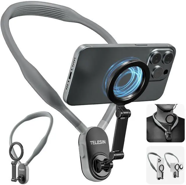 Main image of Magnetic Neck Cell Phone Holder, POV/Vlog Recording Necklace Lanyard Selfie Hand Free Neck Phone Mount Stand for iPhone 15 14 13 12 Pro Mini/Plus/Pro/Pro Max and Samsung Android Smartphone