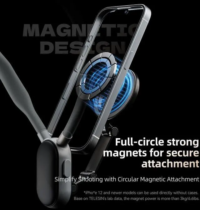 Alt view image 3 of 7 - Magnetic Neck Cell Phone Holder, POV/Vlog Recording Necklace Lanyard Selfie Hand Free Neck Phone Mount Stand for iPhone 15 14 13 12 Pro Mini/Plus/Pro/Pro Max and Samsung Android Smartphone