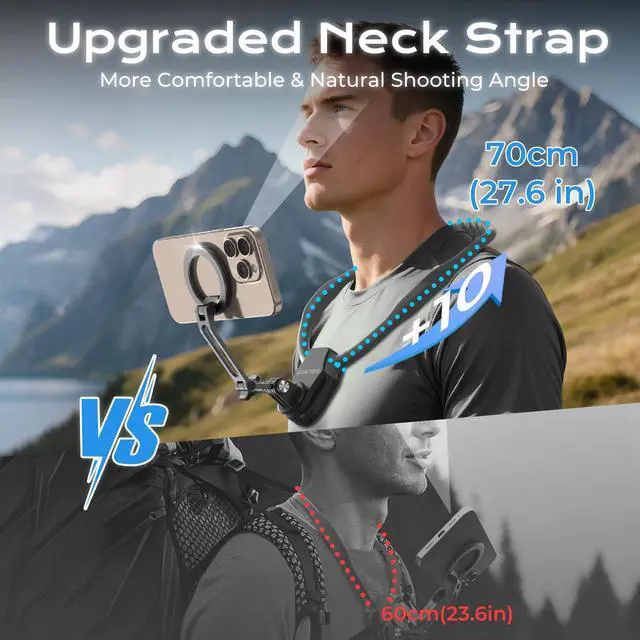 Alt view image 2 of 7 - Magnetic Neck Mount for Phones,700mm Extended POV Phone Holder for Recording,Hands-Free Neck Holder for iPhone 1712 Series,Natural Shooting Angle & Comfortable ViewingGray2