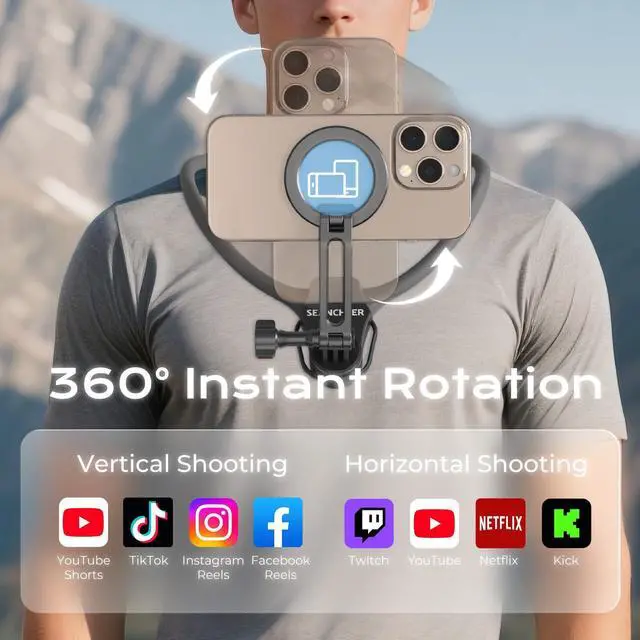 Alt view image 7 of 7 - Magnetic Neck Mount for Phones,700mm Extended POV Phone Holder for Recording,Hands-Free Neck Holder for iPhone 1712 Series,Natural Shooting Angle & Comfortable ViewingGray2