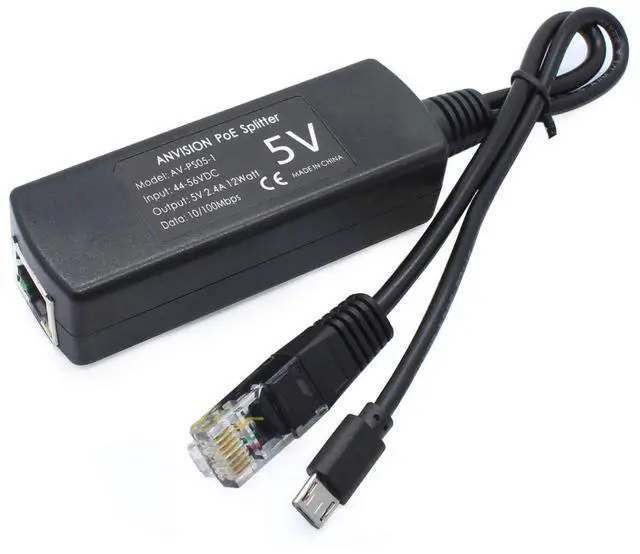 Alt view image 2 of 7 - 2-Pack 5V PoE Splitter, 48V to 5V 2.4A Adapter with Micro USB Plug, IEEE 802.3af Compliant, for IP Camera, Tablets, Dropcam or Raspberry Pi and More, AV-PS05-1