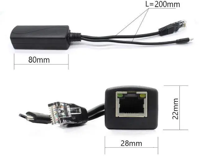 Alt view image 3 of 7 - 2-Pack 5V PoE Splitter, 48V to 5V 2.4A Adapter with Micro USB Plug, IEEE 802.3af Compliant, for IP Camera, Tablets, Dropcam or Raspberry Pi and More, AV-PS05-1
