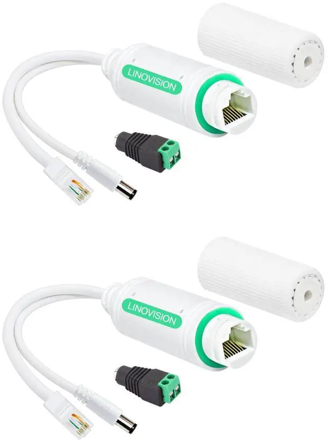 Main image of DC12V Waterproof POE Splitter, 10/100Mbps Outdoor Power Over Ethernet Splitter, IEEE802.3af/at POE to DC Power Supply for Security Cameras, VoIP Phone (2 Pack)