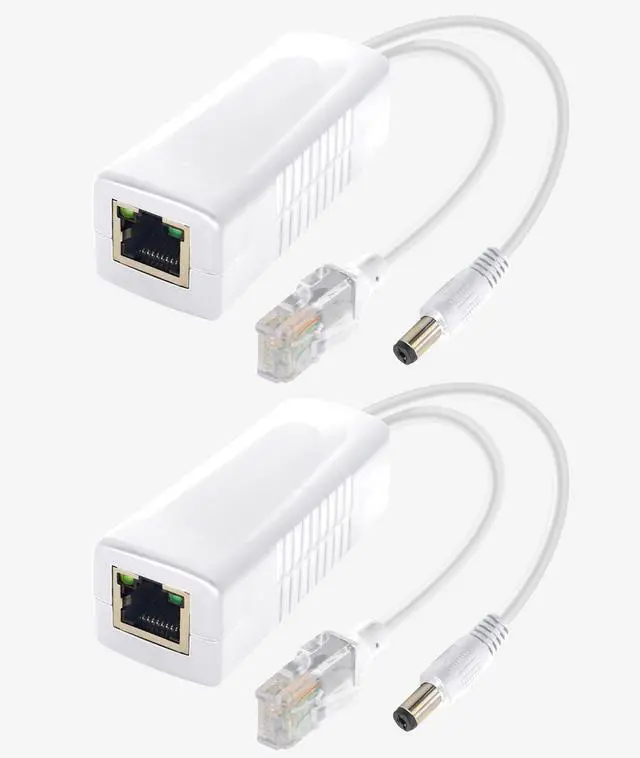 Main image of Gigabit PoE Splitter 12V DC 5.5x2.1mm, 48V to DC 12V/2A Output, 1000Mbps, IEEE802.3af/at, PoE Adapter Active for IP Camera, AP and Other DC Power Supply Devices, 2 Pack (12V 2A DC Plug 5.5x2.1mm DC)