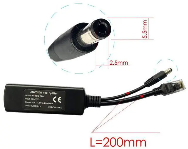 Alt view image 4 of 6 - 2-Pack Active 12V PoE Splitter Adapter, Plug 5.5mm x 2.5mm, IEEE 802.3af Compliant 10/100Mbps, for IP Camera AP Voip Phone and More