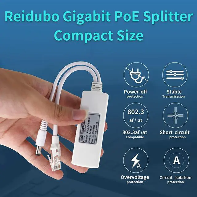 Alt view image 2 of 6 - Gigabit PoE Splitter Adapter,12V 2A Output,1000Mbps, IEEE 802.3AF/at, Suitable for IP Cameras, AP WiFi, IP Phones, and Other DC Power Supply Devices,5.5x2.1mm DC, Input Voltage48-52V,2 Pack
