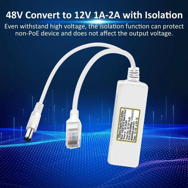 Alt view image 4 of 7 - 2-Pack Gigabit PoE Splitter 12V 2A Output with IEEE 802.3af/at Standard Compliant, Power Over Ethernet Splitter Adapte for Security Camera, AP, Voip, 5.5x2.1mm DC Plug
