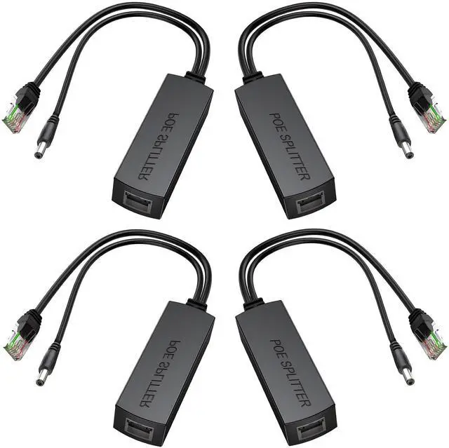 Main image of 4-Pack PoE Splitter 12V 1.2A, Active PoE to 2.1mm DC - IEEE 802.3af/at Compliant, Up to 328ft Power Over Ethernet, Crafted with Premium USA Chipset & Opto-Isolator: for Non-PoE IP Cameras(13.5W)