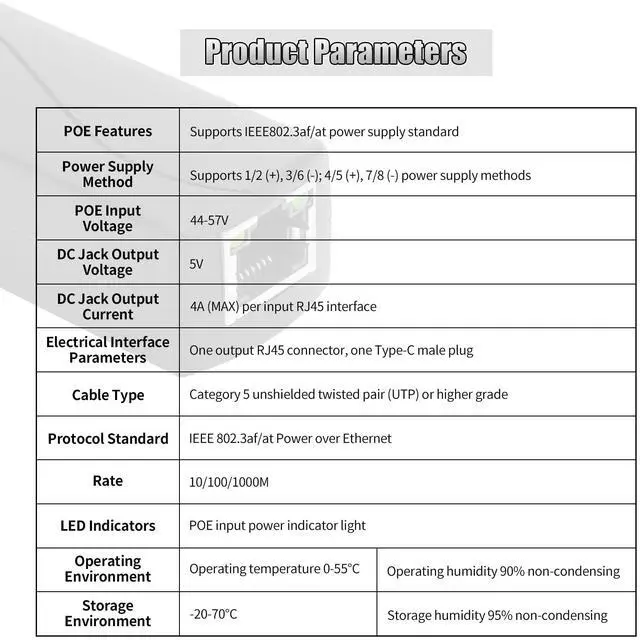 Alt view image 3 of 7 - Gigabit Poe Splitter 5V 4A Type-C, Power Over Ethernet Adapter for Raspberry Pi 5, Power Supply Exchanger,IEEE 802.3af/at Compliant 10/100/1000mbps for Rpi5, IP Camera, Tablets, Dropcam and More