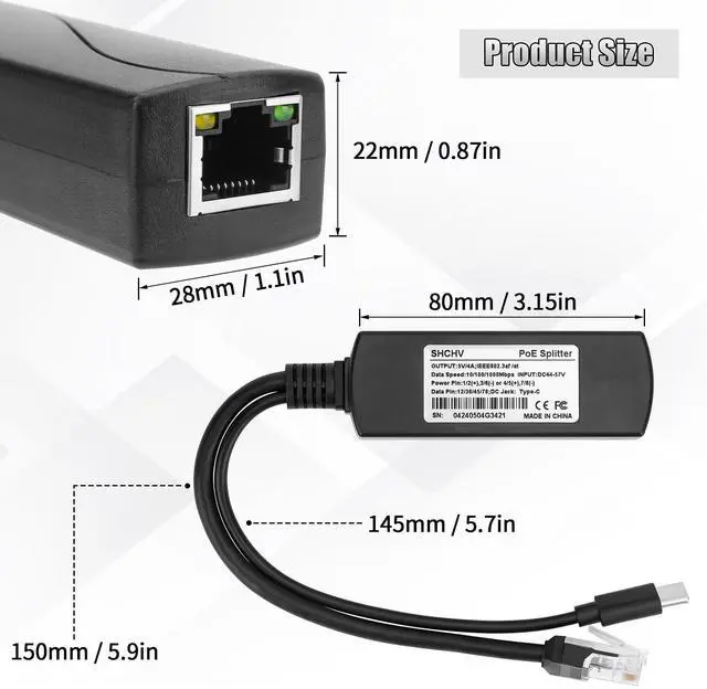 Alt view image 5 of 7 - Gigabit Poe Splitter 5V 4A Type-C, Power Over Ethernet Adapter for Raspberry Pi 5, Power Supply Exchanger,IEEE 802.3af/at Compliant 10/100/1000mbps for Rpi5, IP Camera, Tablets, Dropcam and More