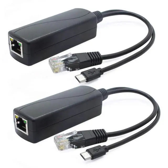 Main image of 2-Pack 5V PoE Splitter, 48V to 5V 2.4A Adapter with Micro USB Plug, IEEE 802.3af Compliant, for IP Camera, Tablets, Dropcam or Raspberry Pi and More, AV-PS05-1