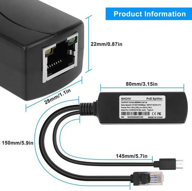 Alt view image 5 of 7 - 1pcs 5V 4A Gigabit Poe Splitter Type-C Power Over Ethernet Adapter,EEE 802.3af/at Compliant 10/100/1000mbps for Raspberry Pi 5,for Raspberry Pi 4,Power Supply Exchanger,IP Camera, Tablets, Dropcam etc