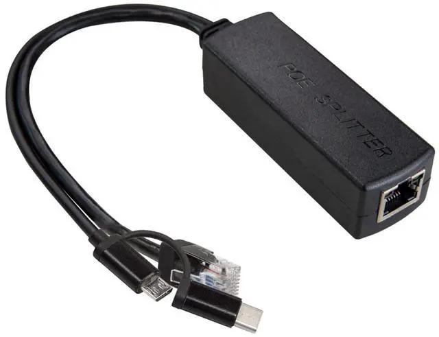 Main image of Gigabit PoE Splitter 5V 3A, 2-in-1 PoE to USB C/Micro USB Adapter, IEEE 802.3af/at Compliant 10/100/1000Mbps for Raspberry Pi 3/4, Security IP Cameras and More