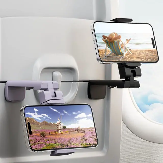 Main image of 2 Pack Universal Airplane Phone Holder for Stocking Stuffers, Klearlook 360° Rotation Travel Essentials Phone Mount for Desk, Handsfree Travel Accessories for Flying, Valentines Day Gift for Couple