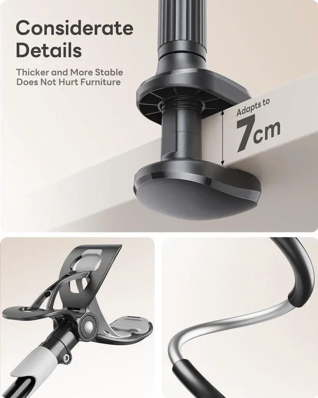 Alt view image 3 of 6 - Gooseneck Bed Phone Holder, Flexible Long Arm Phone Mount for Desk, Clip Bracket Clamp Stand, iPhone Stand, Mobile Cell Phone Stand Document Camera Nintendo Switch (Black)