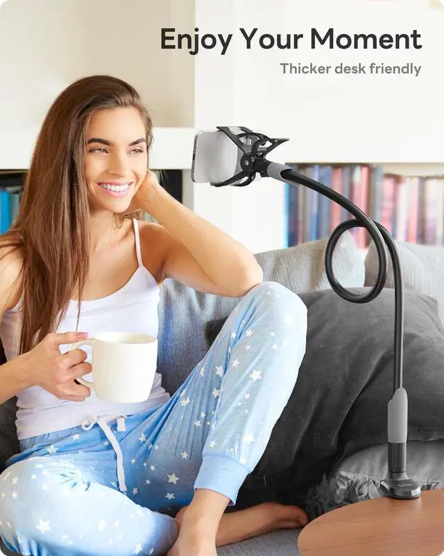 Alt view image 6 of 6 - Gooseneck Bed Phone Holder, Flexible Long Arm Phone Mount for Desk, Clip Bracket Clamp Stand, iPhone Stand, Mobile Cell Phone Stand Document Camera Nintendo Switch (Black)