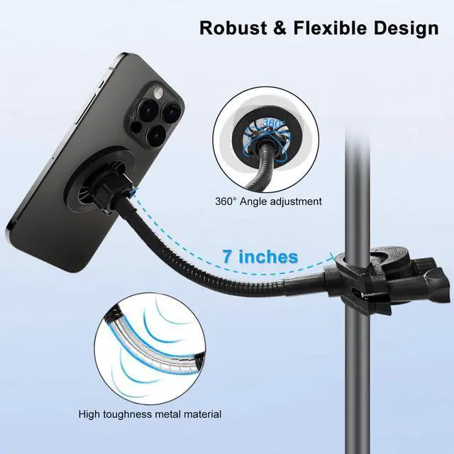 Alt view image 2 of 7 - for Magsafe Mic Stand Phone Holder, Flexible Phone Holder for Microphone Stands Super Magnets iPhone Mic Stand Holder Music Stands Phone Mount for iPhone 15 14 13 12 Pro Max Plus Max Mini