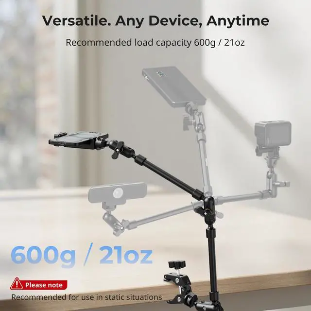 Alt view image 2 of 7 - 22" Magic Arm Clamp, Overhead Phone Mount Holder Stand, Flexible Desk Camera Mount, Articulating Friction Boom Arm, for POV Shot, Filming, Light, Webcam, Action Camera