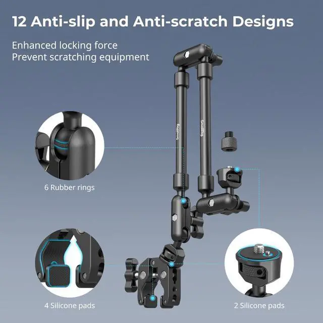 Alt view image 6 of 7 - 22" Magic Arm Clamp, Overhead Phone Mount Holder Stand, Flexible Desk Camera Mount, Articulating Friction Boom Arm, for POV Shot, Filming, Light, Webcam, Action Camera