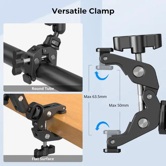 Alt view image 7 of 7 - 22" Magic Arm Clamp, Overhead Phone Mount Holder Stand, Flexible Desk Camera Mount, Articulating Friction Boom Arm, for POV Shot, Filming, Light, Webcam, Action Camera
