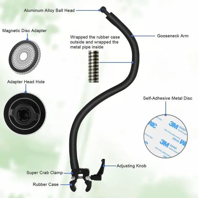 Alt view image 2 of 6 - Magnetic Gooseneck Phone Holder for Treadmill/Spin Bike/Mic Stand/Music Stand,19.7" Long Gooseneck Arm Super Crab Clamp iPhone Mount,Compatible with iPhone 12/13/14/15/16/17 Android Cellphone