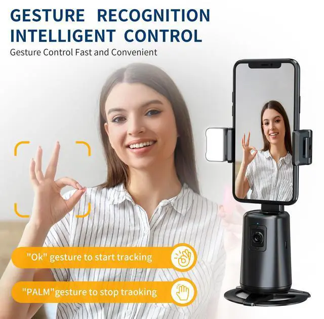 Alt view image 2 of 6 - Auto Face Tracking Tripod 360° Rotating Auto Tracking Phone Stand for iPhone, No App,Rechargeable Smart Shooting Stand for Live Video Recording