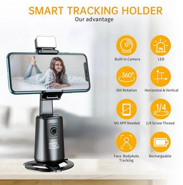 Alt view image 4 of 6 - Auto Face Tracking Tripod 360° Rotating Auto Tracking Phone Stand for iPhone, No App,Rechargeable Smart Shooting Stand for Live Video Recording