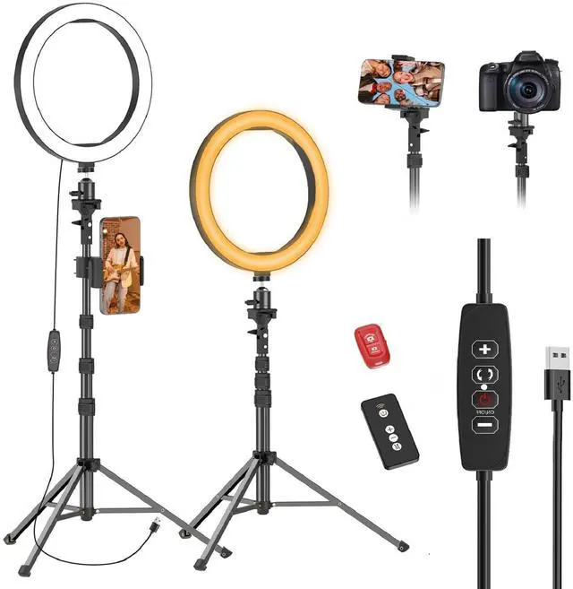 Main image of 10" Ring Light with 55" Extendable Tripod Stands and Phone Holder, Dimmable LED Circle Round Light for Selfie Camera Photography/Makeup/YouTube Video/Vlogging/Live Streaming