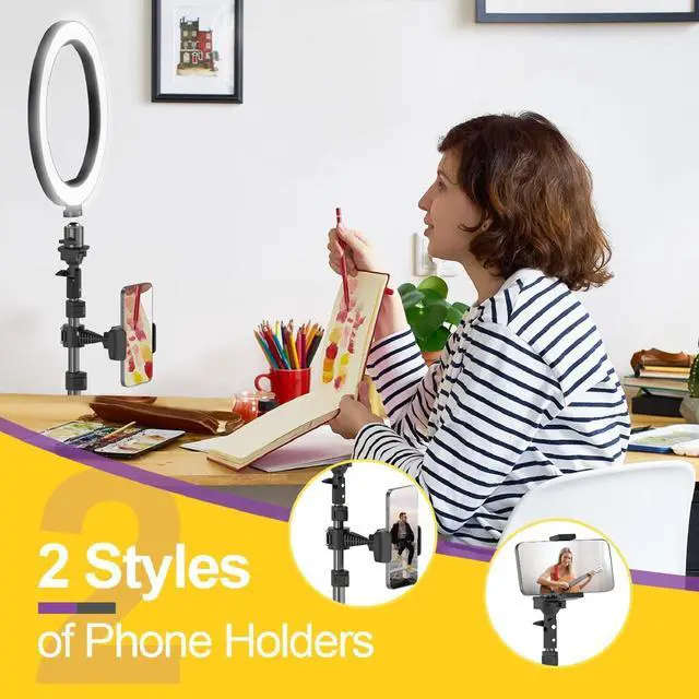 Alt view image 4 of 6 - 10" Ring Light with 55" Extendable Tripod Stands and Phone Holder, Dimmable LED Circle Round Light for Selfie Camera Photography/Makeup/YouTube Video/Vlogging/Live Streaming