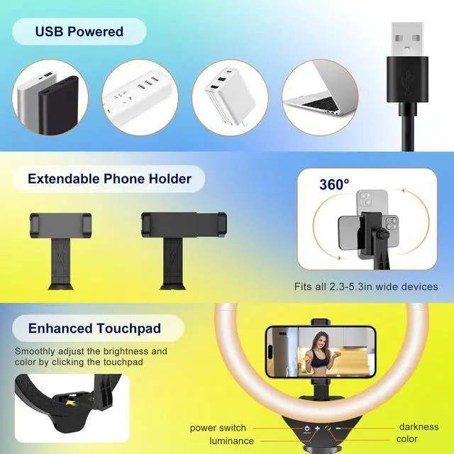 Alt view image 6 of 7 - 14'' Selfie Ring Light with 62'' Tripod Stand and Phone Holder, Dimmable LED Phone Ringlight for Makeup/Video Recording/Photography, Circle Lighting for All Cell Phones&Lightweight Cameras