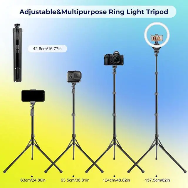 Alt view image 5 of 7 - 14'' Selfie Ring Light with 62'' Tripod Stand and Phone Holder, Dimmable LED Phone Ringlight for Makeup/Video Recording/Photography, Circle Lighting for All Cell Phones&Lightweight Cameras