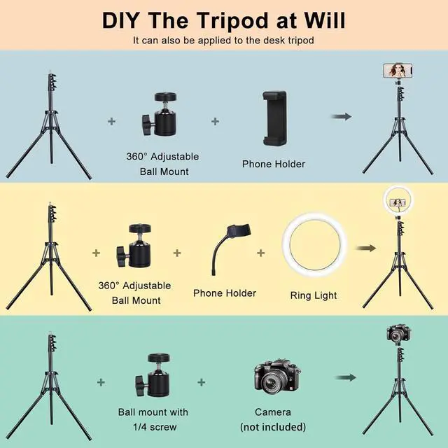 Alt view image 5 of 6 - 10.3" Selfie Ring Light with Stand and Phone Holder, Desk Tripod, 29 RGB Lighting Modes, Remote for iPhone &Android Camera. LED Halo Light for Photo, Video Recording, TikTok. Circle Ringlight Dimmable