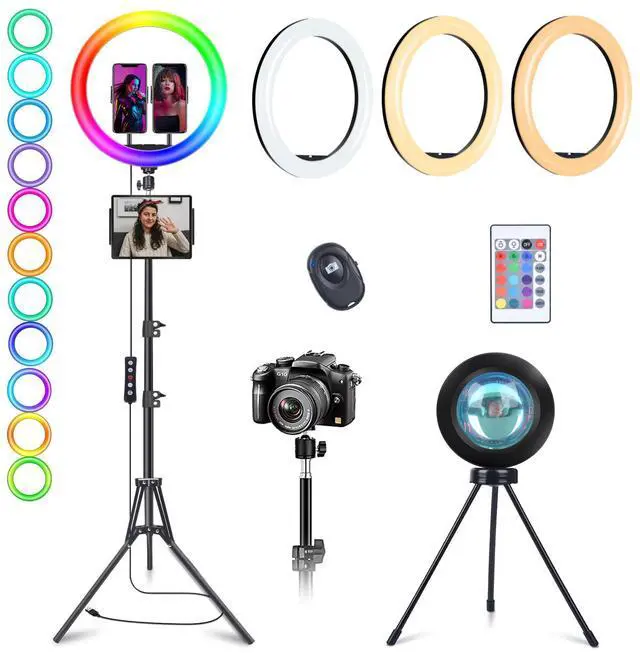 Main image of 13" Selfie Ring Light with Stand 76" Tall & 2 Phone Holders, Tablet Holder, Sunset Lamp & 51 Color Modes, Desk Tripod, 12 Dimming Levels Halo Light, Christmas LED Ringlight for iPhone/TikTok/YouTube