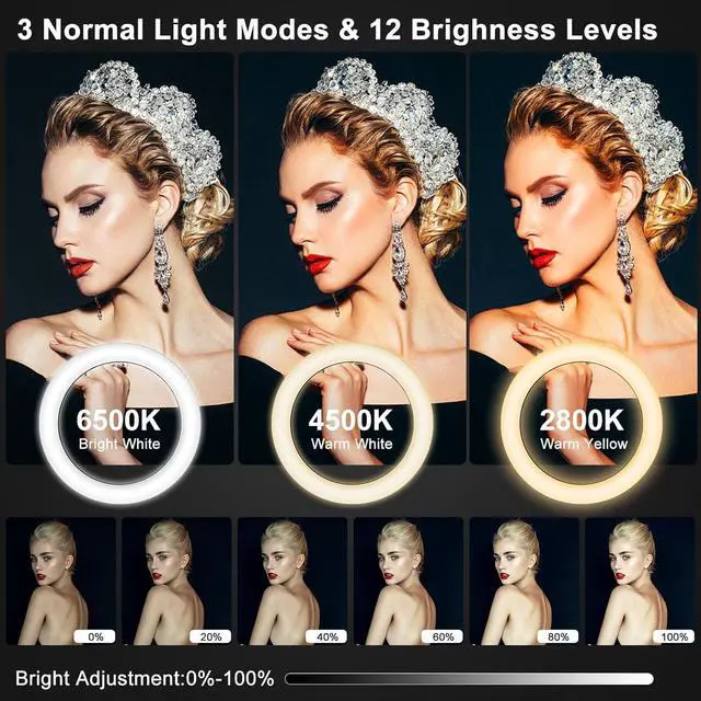 Alt view image 2 of 7 - 13" Selfie Ring Light with Stand 76" Tall & 2 Phone Holders, Tablet Holder, Sunset Lamp & 51 Color Modes, Desk Tripod, 12 Dimming Levels Halo Light, Christmas LED Ringlight for iPhone/TikTok/YouTube