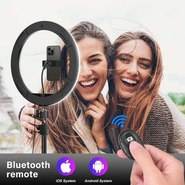 Alt view image 4 of 7 - 13" Selfie Ring Light with Stand 76" Tall & 2 Phone Holders, Tablet Holder, Sunset Lamp & 51 Color Modes, Desk Tripod, 12 Dimming Levels Halo Light, Christmas LED Ringlight for iPhone/TikTok/YouTube