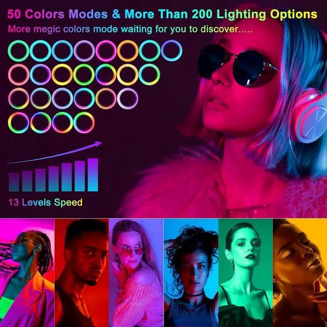 Alt view image 3 of 7 - 13" Selfie Ring Light with Stand 76" Tall & 2 Phone Holders, Tablet Holder, Sunset Lamp & 51 Color Modes, Desk Tripod, 12 Dimming Levels Halo Light, Christmas LED Ringlight for iPhone/TikTok/YouTube