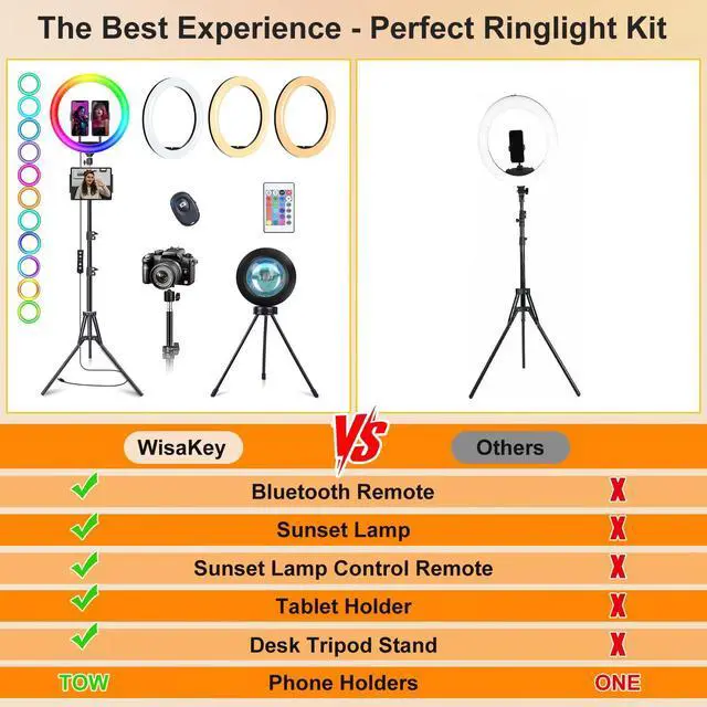 Alt view image 6 of 7 - 13" Selfie Ring Light with Stand 76" Tall & 2 Phone Holders, Tablet Holder, Sunset Lamp & 51 Color Modes, Desk Tripod, 12 Dimming Levels Halo Light, Christmas LED Ringlight for iPhone/TikTok/YouTube