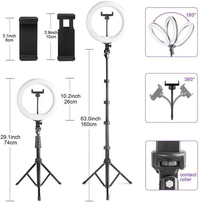 Alt view image 4 of 7 - 10'' Ring Light with 72'' Tripod Stand & Phone Holder38 Color Modes Dimmable LED Ringlight for Live Stream, YouTube,Makeup,TikTok