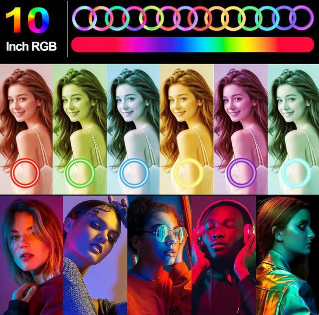 Alt view image 2 of 7 - 10'' Ring Light with 72'' Tripod Stand & Phone Holder38 Color Modes Dimmable LED Ringlight for Live Stream, YouTube,Makeup,TikTok