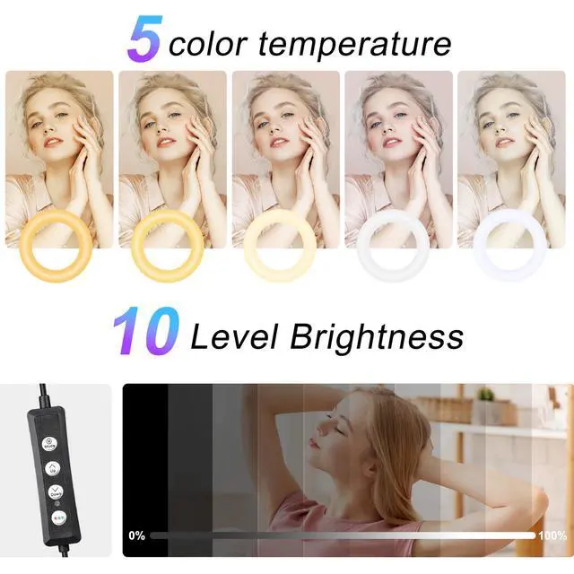 Alt view image 3 of 7 - 10'' Ring Light with 72'' Tripod Stand & Phone Holder38 Color Modes Dimmable LED Ringlight for Live Stream, YouTube,Makeup,TikTok