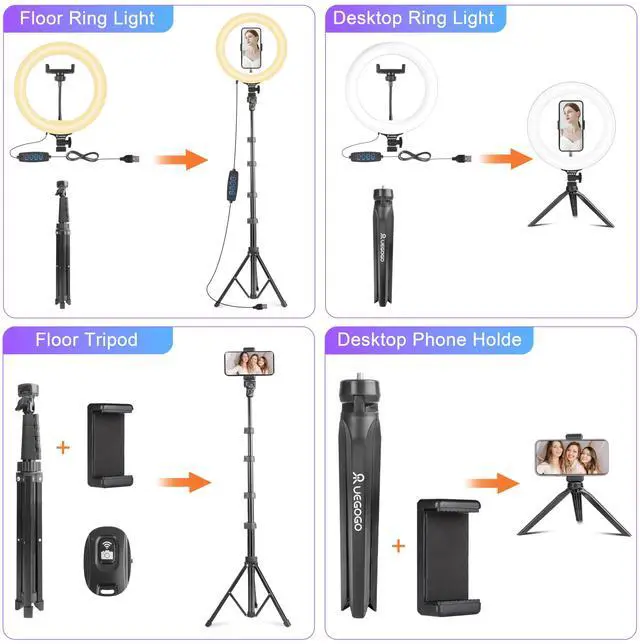 Alt view image 5 of 7 - 10'' Ring Light with 72'' Tripod Stand & Phone Holder38 Color Modes Dimmable LED Ringlight for Live Stream, YouTube,Makeup,TikTok